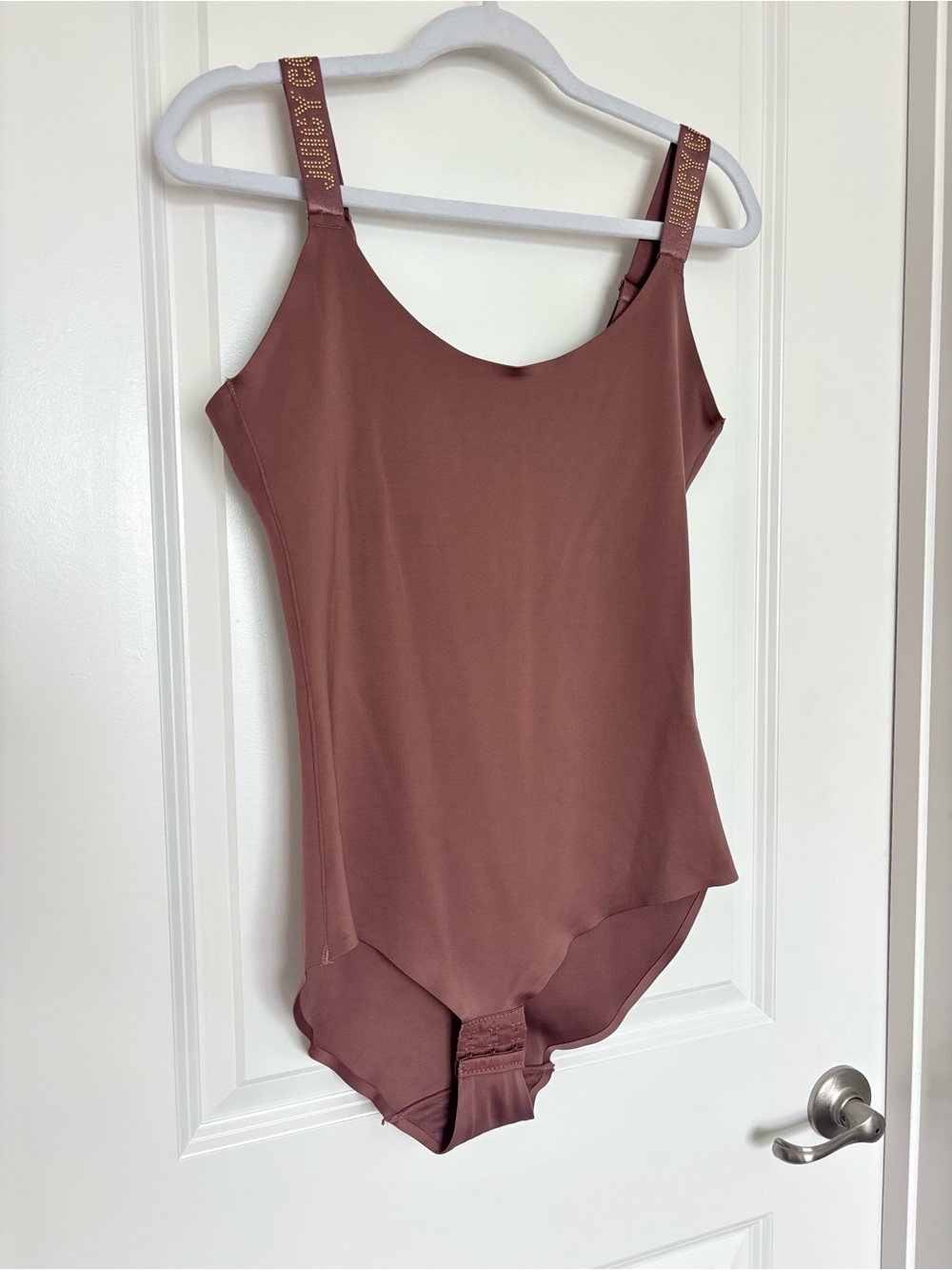 Juicy Couture Bodysuit Dusty Rose XL Rhinestone Logo Straps Y2K Lingerie Top